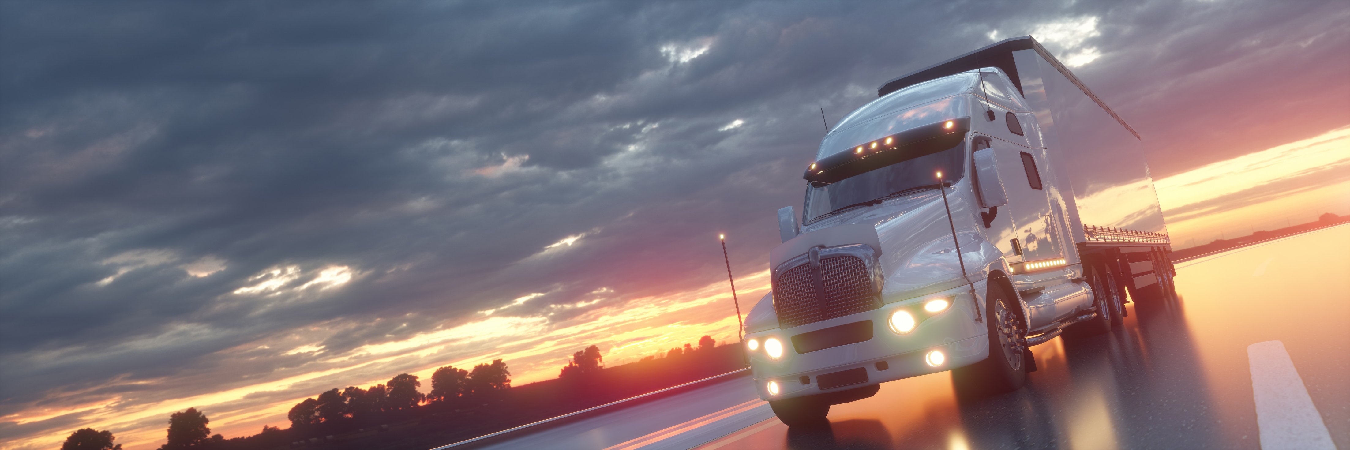 Semi Truck In Motion. Truck closeup on a highway